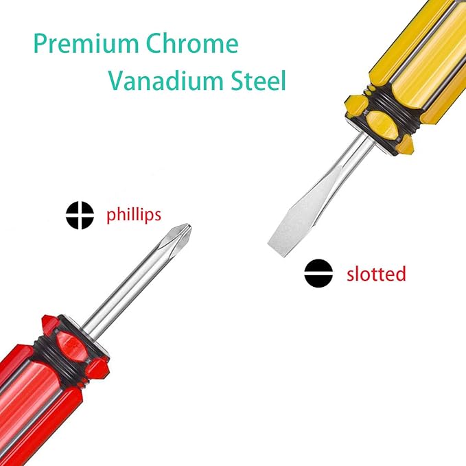 Buspoll Short Screwdriver Set: Two-Color Small Handle Stubby Screwdriver - Phillips & Flat Head