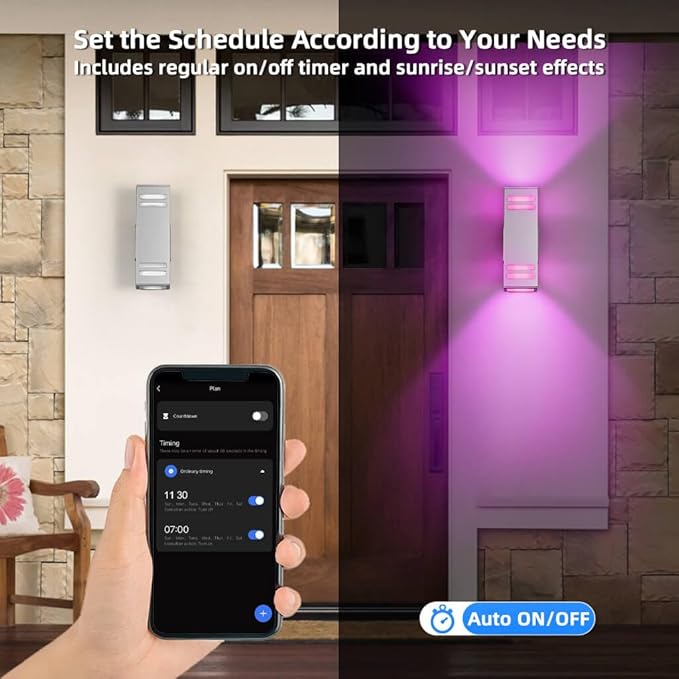 SHIMR Smart Outdoor Wall Light, RGBCW Color Changing WiFi & Bluetooth LED Sconce, Stainless Steel, Dusk to Dawn Sensor, Waterproof Exterior Lighting Fixture with E26 Base, Work with Alexa & Google