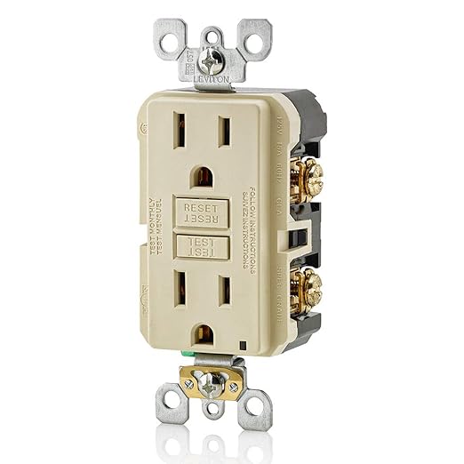 Leviton GFCI Outlet, 15 Amp, Self Test, Non Tamper-Resistant with LED Indicator Light, Protection from Electric Shock and Electrocution, GFNT1-I, Ivory