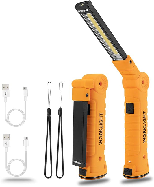 LED Rechargeable Flashlights Work Lights,Vagocom Mechanic Tools Cordless Worklight with Magnetic Base 360°Rotate 5 Modes,Portable Emergency Light for Handmade,Automotive,Camping and Mens Gifts(2 Pack)