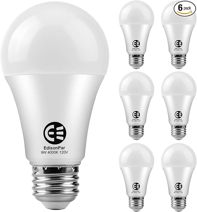 A19 6-Pack LED Light Bulbs, E26 Base 75W Equivalent 1000lumens 4000K Neutral White, Non-Dimmable 120V 15000Hrs Indoor (6-Pack)