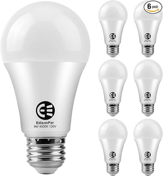 A19 6-Pack LED Light Bulbs, E26 Base 75W Equivalent 1000lumens 4000K Neutral White, Non-Dimmable 120V 15000Hrs Indoor (6-Pack)