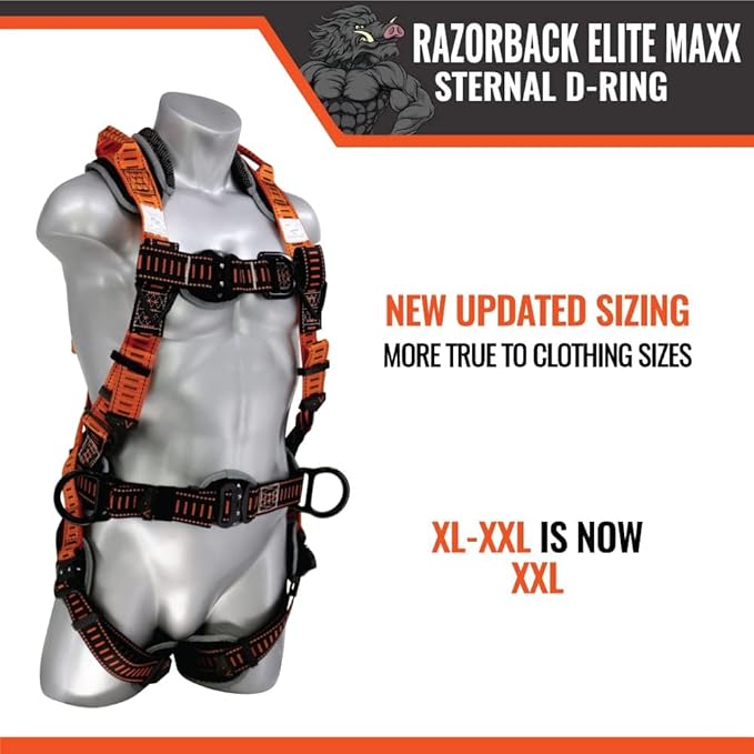Malta Dynamics Razorback Elite MAXX - Safety Harness and Fall Protection Kit with Belt, Rescue Handles, OSHA & ANSI Compliant