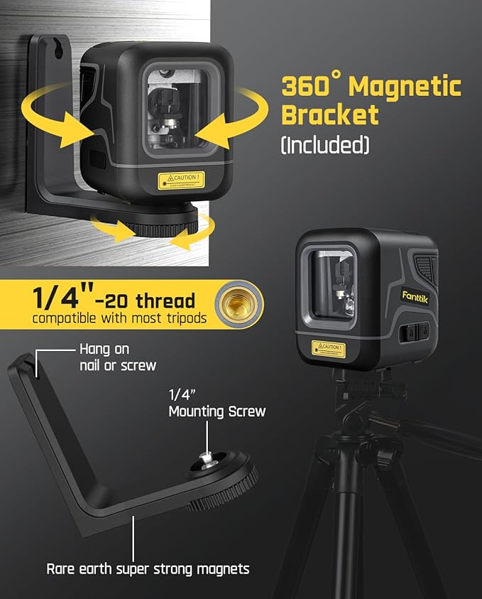 Fanttik D2 Pocket Green Laser Level, 100 ft Self-Leveling Cross Line Laser, Type-C Rechargeable, Rotatable 360 Degree, Pulse Mode, Magnetic Bracket, Carrying Pouch, for Picture Hanging and Home DIY