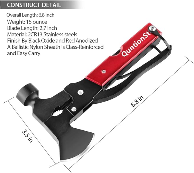 Camping Gear Multitool, Stocking Stuffers for Men, Christmas Mens Gifts for Dad Husband Boyfriend, 16 in 1 Camping Accessories Multitool Hatchet, Camping Tool with Axe,Hammer,Plier,Knife,Bottle Opener