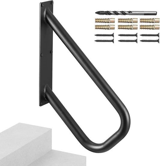VEVOR Handrails for Outdoor Steps, 18.9" Length 1.3"Pipe Wall Mount Safety Railings for 1-2 Steps, Stair Handrail with Matte Black Finished,for Garden,Yard and Garage & Elderly,Pregnant Women, Disable