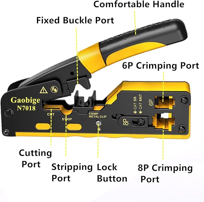 Pass Through rj45 Crimp Tool Kit, Network Tool Kit, Cat7 Cat6A Cat6 Cat5e Cat5 rj45 Crimping Tool with 50PCS cat6 Pass Through Connectors, Network Tester, Wire Cutter