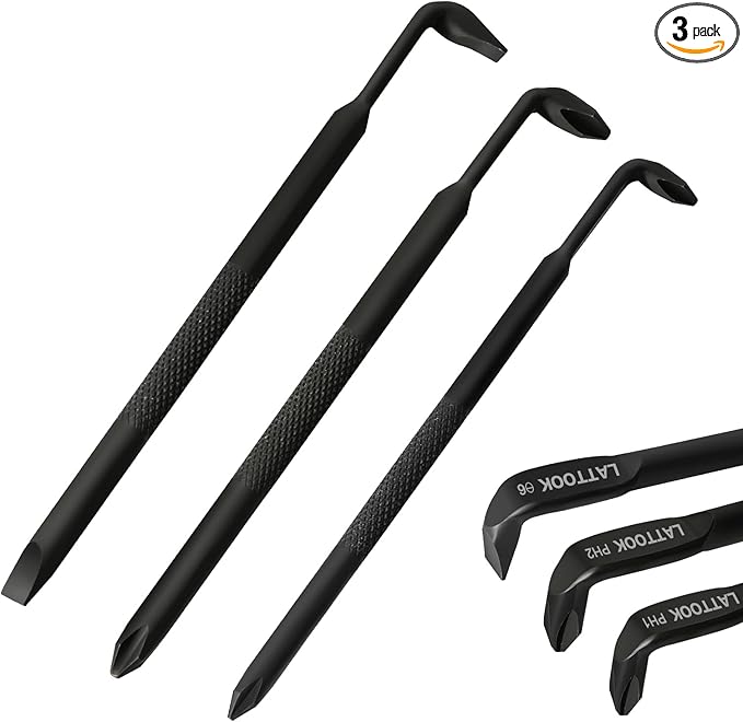 3PCS Right Angle Offset Screwdriver Set, LATTOOK L-Type 90 Degree Double End Screwdriver Low Profile Screwdriver with Phillips and Slotted, 15mm Flat Elbow Design for Tight Narrow Space