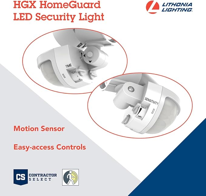 Lithonia Lighting HomeGuard 2-Light LED Outdoor Flood Lights, Motion Sensor Outdoor Lights with Dusk to Dawn, 4000K Cool White, Round Heads, Dark White (HGX LED 2RH 40K 120 MO WH M2)