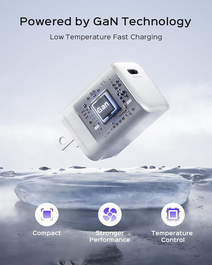 30W Compact Wall Charger, USB C Charger Block with GaN III Tech, PD3.0 PPS QC4.0 Fast Foldable Power Adapter for iPhone 16 15, Galaxy, Pixel, iPad, AirPods,MacBook Air