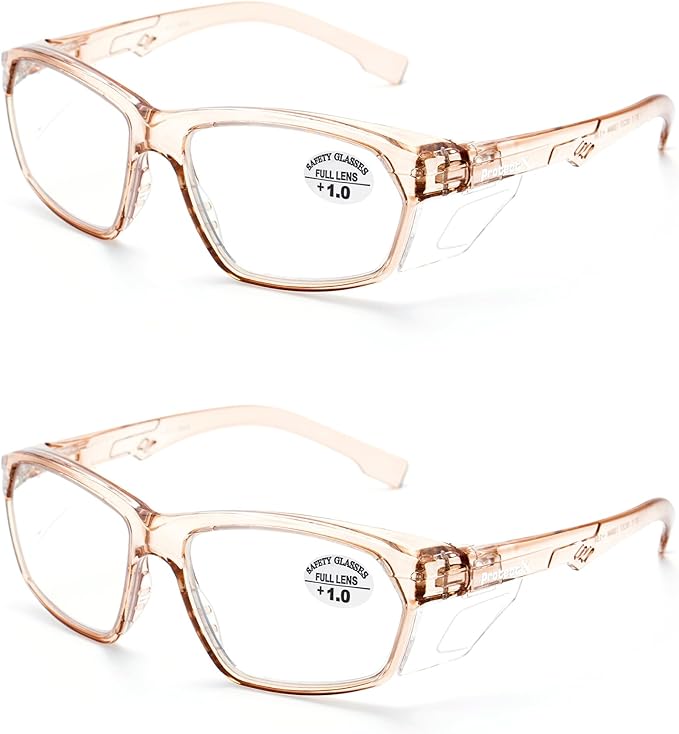 ProtectX Stylish Anti-Fog & Scratch-Resistant Safety Glasses With Readers, UV Protection Goggles, Anti-Impact Lightweight Glasses for Men＆Women Cold Brew Reading 1.0-2 Pack