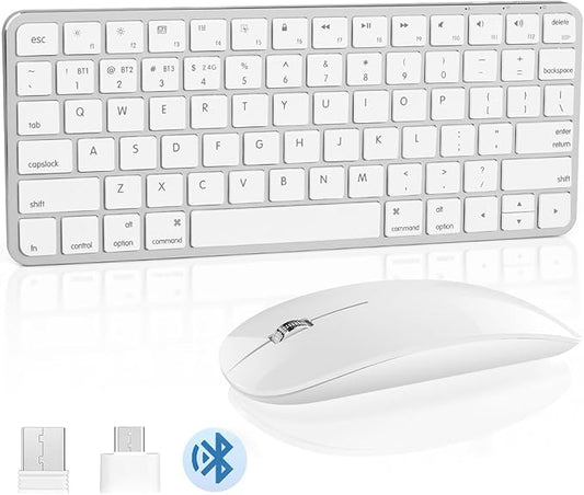 5 in 1 Aluminum Keyboard and Mouse for Mac Wireless Keyboards Bluetooth Rechargeable Mouse Compatible with iMac MacBook iPad and All MacOS iOS Windows Android Devices