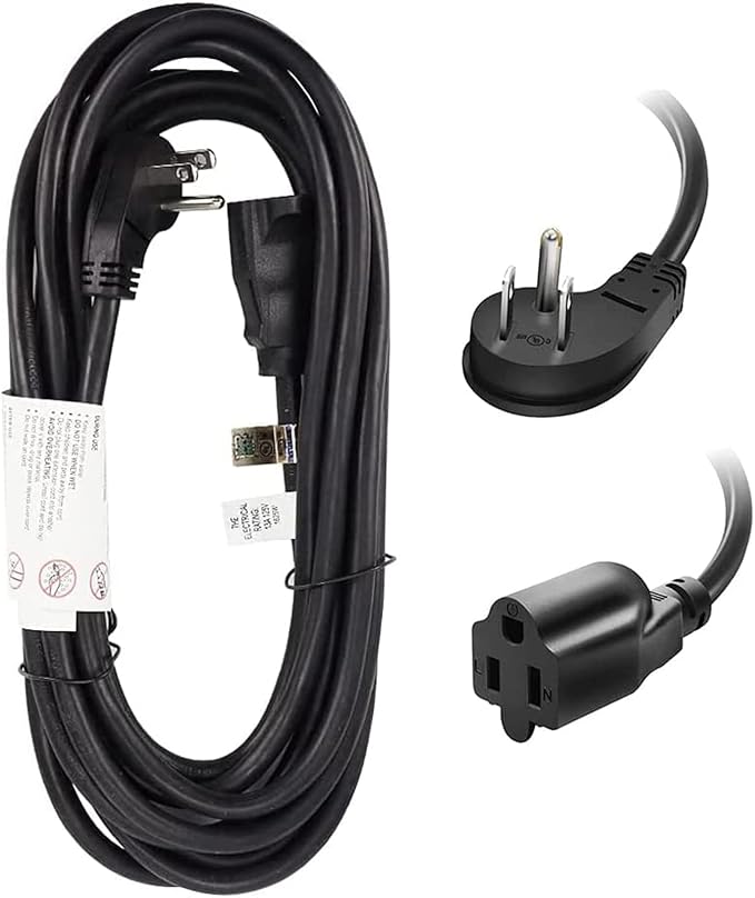 EP 15 Ft Flat Plug Extension Cord, 16 AWG 3 Prong Grounded Black Low Profile Extension Cable for Indoor, UL Listed