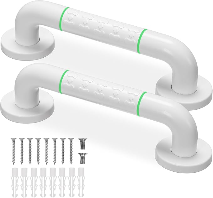 Grab Bars for Shower,2 Pack 12 Inch Shower Handle Bath Grab Rails with Anti-Slip Grip and Safety Luminous Circles,Stainless Steel Bath Handle Bathroom Grab Bar for Seniors, and Disability.