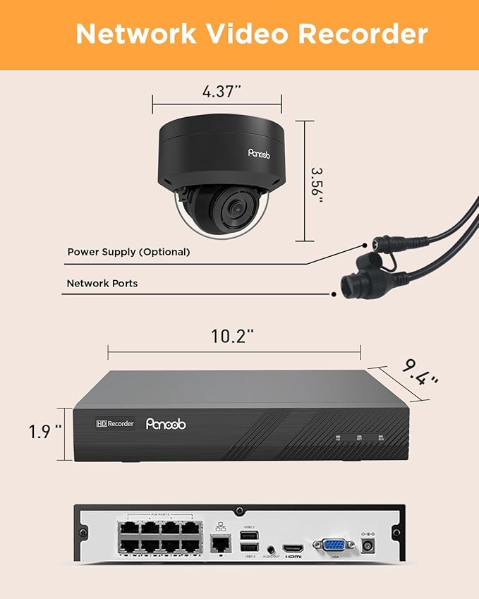 5MP Home Security Camera Systems, 4PCS Wired IP Vandal-Proof Dome Cameras Outdoor with Person Detection, Built-in Mic IP66 2.8mm Lens 100ft IR Night Vision, 4K 8CH NVR 2TB HDD, PD54B0408-5M