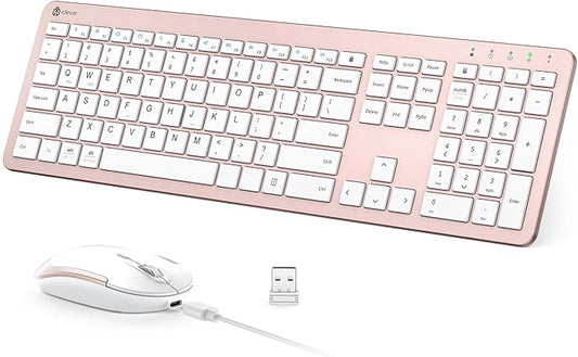 iClever GK08 Wireless Keyboard and Mouse Combo, USB-C Rechargeable Full-Size Keyboard with Numeric Keypad, Quiet Scissor Keys, 2.4 G Plug and Play, Compatible with Mac MacBook Windows PC Laptop