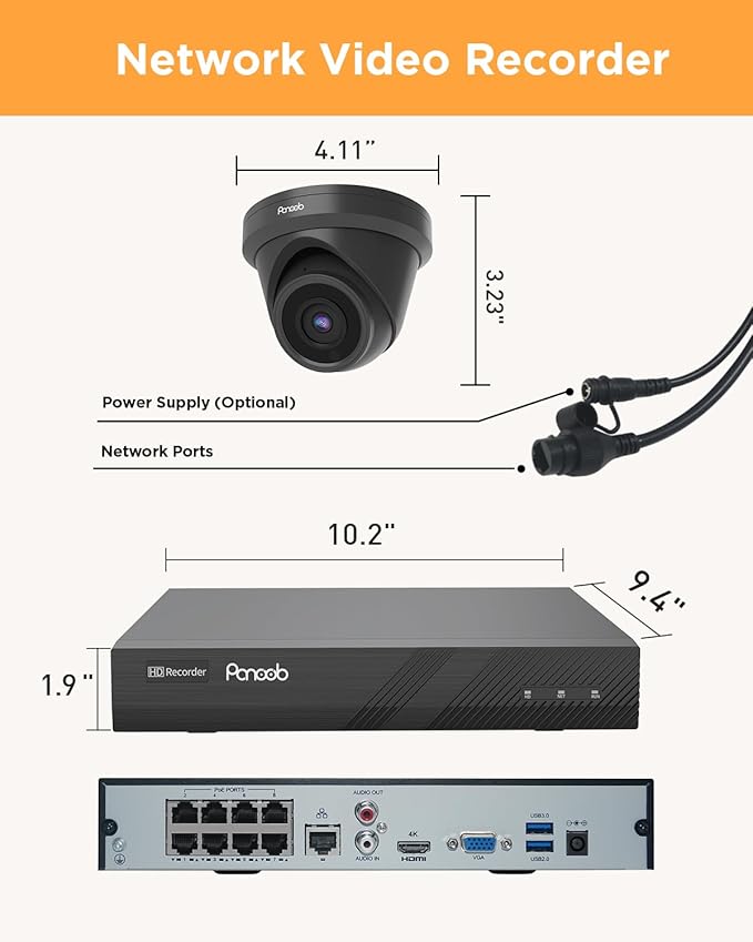4 Camera Security System 5MP, 4X 5-Megapixel Wired IP Dome Turret Cameras Outdoor with AI Person Detection, Built-in Mic, Remote Access, 4K 8CH NVR 2TB HDD for 24-7 Recording, PD93A30408-5M