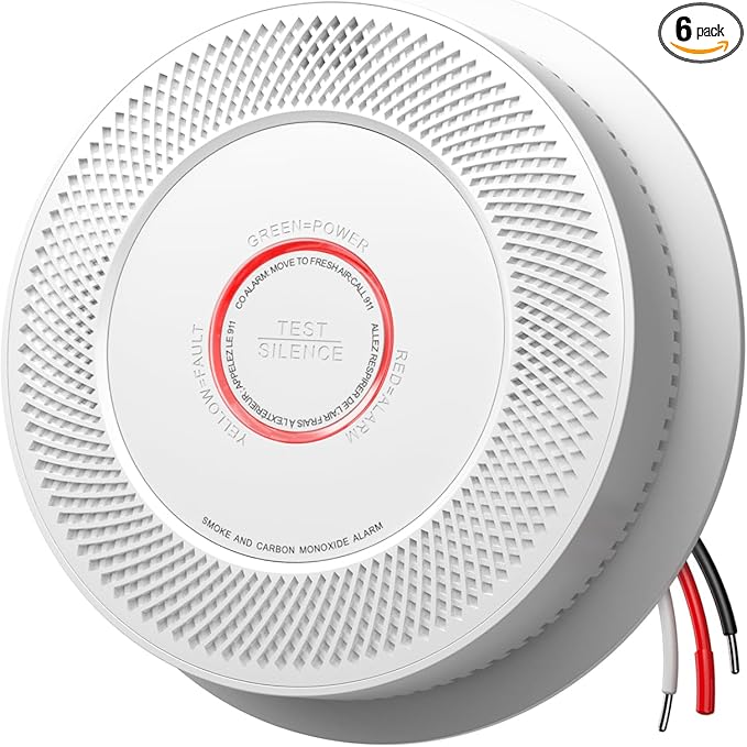 Jemay Smoke Detector Carbon Monoxide Detector Combo Hardwired, Interconnected Smoke and Carbon Monoxide Detector with Voice Reminder, LED Warning Light Indicators, 1 Pack