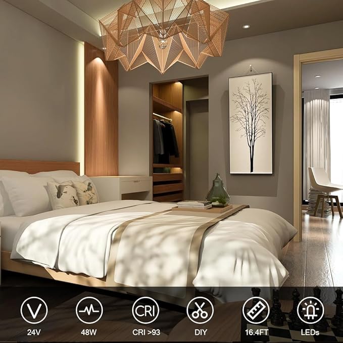 VST 16.4ft COB LED Strip Lights Natural White 4000K, 12V Dimmable LED Tape Light, 48w, 2640 LEDs, Ra 93+, IP30, Lighting for Kitchen, Cabinets, UL Listed (Power Source Not Included)