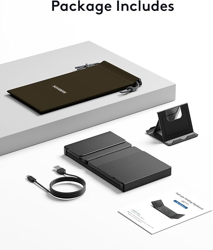 Samsers Foldable Bluetooth Keyboard with Touchpad, Full-Size Wireless Folding Keyboards with PU Leather, Support 3 Devices (BT5.1 x 3), Portable Travel Keyboard for iOS Android Windows Mac OS, Black