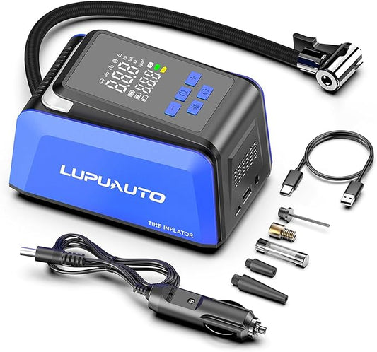 Tire Inflator Portable Air Compressor, 2X Faster Inflation Air Pump, 150PSI Car Tires Inflator with Digital Pressure Gauge, LED Light Cordless Pump for Car, Motorcycle, Bicycle, Balls and More