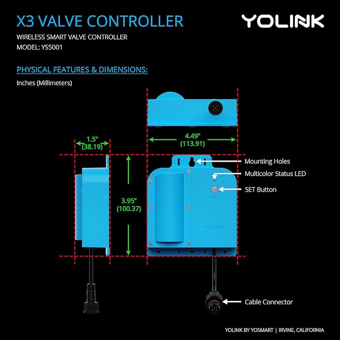 NSF Certified YoLink X3 Valve Controller Kit, 1-1/2" Stainless Ball Valve, LoRa Long Range, 10+ Year Lithium, D2D with Leak Sensors & Fob, Alexa/IFTTT/Home Assistant, Hub Required