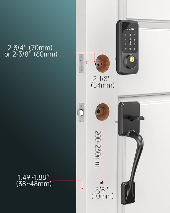 Keyless Entry Door Lock with Handle, Hornbill Smart Front Door Lock Set, Electronic Keypad Deadbolt Lock, Alexa Front Door Handle Set, Digital Lock via Bluetooth APP/Keyfob/Auto Lock-Matte Black