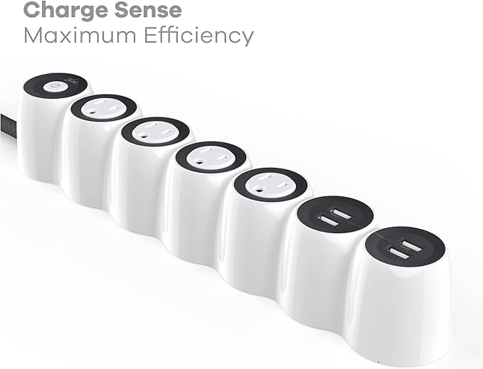 360 Electrical PowerCurve Power Strip, Braided Extension Cord with 4 Rotating Outlets and 4 USB-A Ports, Outlet Extender 5 ft, Surge Protector Power Strip with USB Ports, White