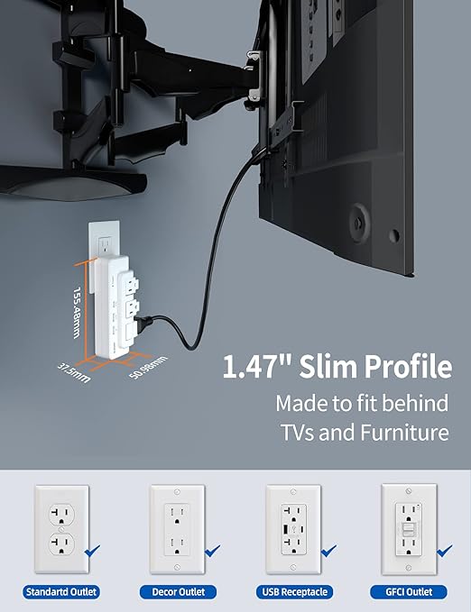 ELEGRP Outlet Extender with 3 Rotating Surge Protector Outlets, Multi Plug Outlet Adapter With 3 USB Ports, Power Strip with Spaced Outlet Splitter for Home, Office, Travel, ETL Listed, White, 2 Pack