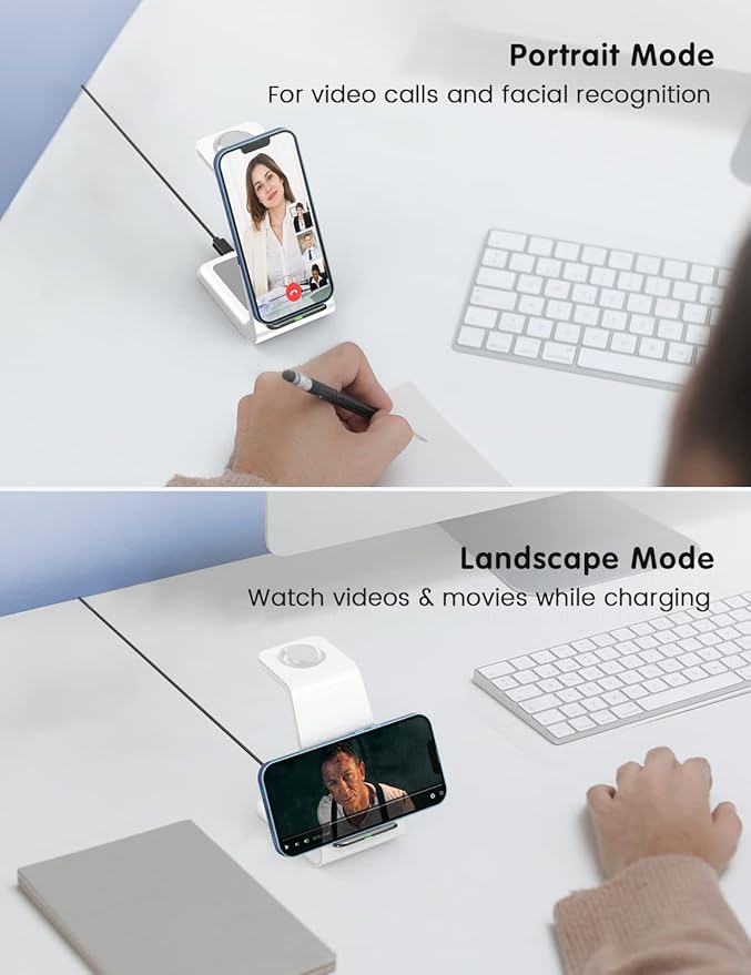 JoyGeek 3 in 1 Wireless Charging Station for Apple, Wireless Charger Stand for iPhone 16/15/14/13/12/11/SE/X/8 Pro Max Plus Mini, Charging Dock for Apple Watch Ultra/8/SE/7/6/5/4/3, AirPods Pro 2/3/2