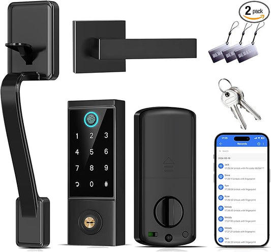 BEBASIA Heavy Duty Fingerprint Smart Door Lock for Front Door, APP Control Front Door Lock Sets, Auto Lock, Anti-Peeping Touchscreen Digital Keypad, Electronic Keyless Entry Deadbolt, Black