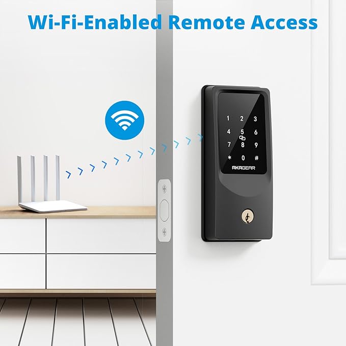 T02 Mini Keyless Entry Door Lock, Built-in Wi-Fi, App Control, Smart Lock for Front Door, Keypad Deadbolt, Auto Locking, Keys, Fob Card, PIN Code Unlock, 8xAA Batteries, IP55 Waterproof