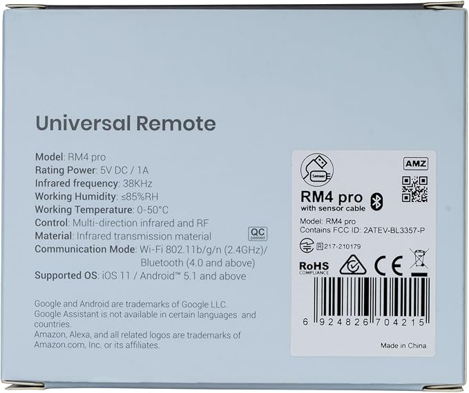 Broadlink RM4 pro Smart IR/RF Remote Control Hub with Sensor Cable(2.4GHz Wi-Fi Only)-WiFi IR/RF Blaster for Home Automation, TV, Curtain, Shades Remote, Works with Alexa, Google Assistant, IFTTT