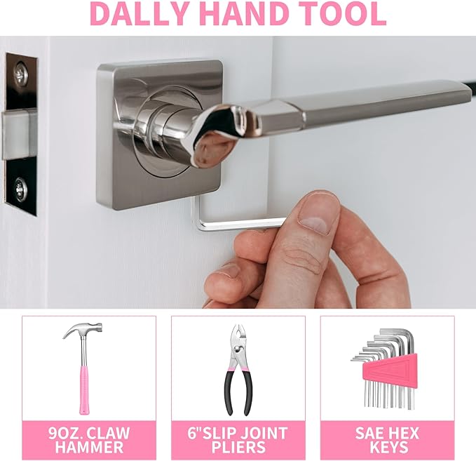 39 Piece All Purpose Basic Household Pink Tool Kit for Women - Small Tool Set with Toolbox Great for Home, Garage, Office and College Dormitory Use