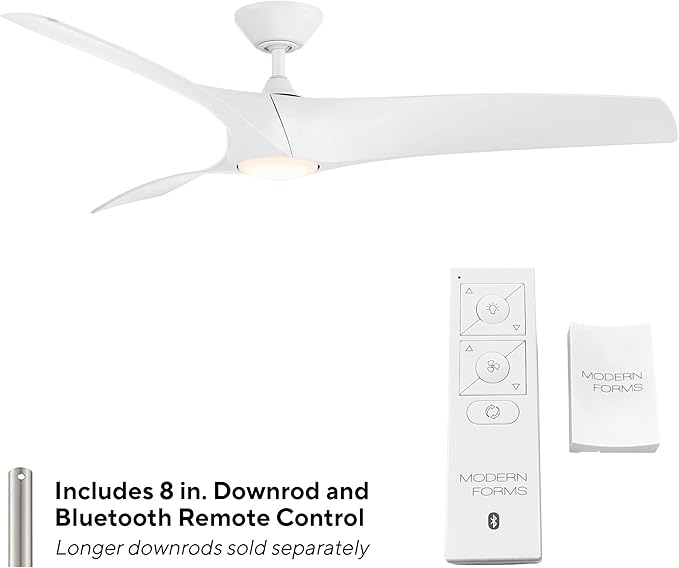 Zephyr Smart Indoor and Outdoor 3-Blade Ceiling Fan 62in Matte White withwith Adjustable CCT 2700K-3000K-4000K-5000K LED Light Kit and Remote Control works with Alexa, and iOS or Android App