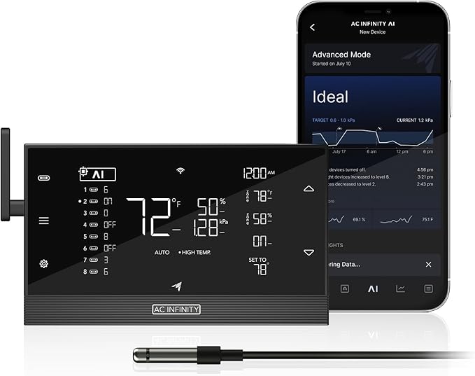 AC Infinity Controller AI+ Environmental Controller, Dynamic AI Controls Grow Devices, Insights Alerts Data Analysis w/ WiFi App, Programmable Dual-Zone VPD Temperature Humidity Automations