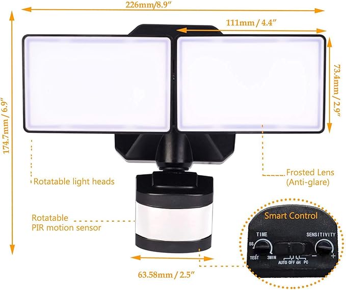 EMANER Motion Sensor Flood Light Dusk to Dawn, Outdoor LED Security Lights 5000K 280W Equiv. for Walkway Porch Yard, Motion Detection Floodlight Light Waterproof Wired Motion Wall Light 120V