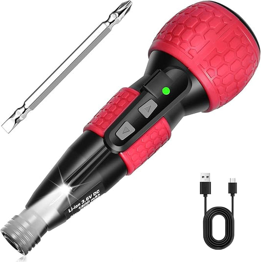 3.6V Cordless Rechargeable Electric Screwdriver - USB-C Charging 3.5Nm Torque, Magnetic Rust-Proof S2 Bits for Furniture Assembly (Red)