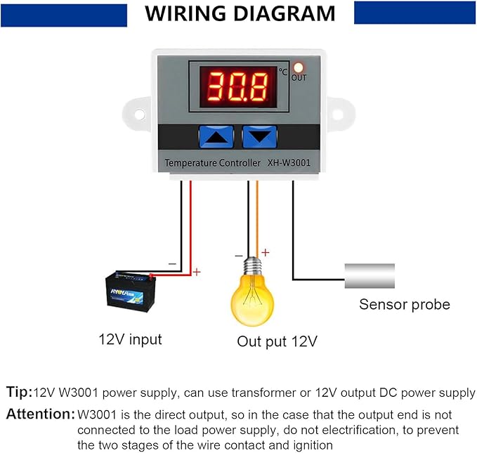 2 Pack XH-W3001 Digital LED Temperature Controller Module,DC 12V 10A 120W -50℃ to 110℃ Programmable Heating/Cooling Digital Thermostat Switch with Waterproof Probe