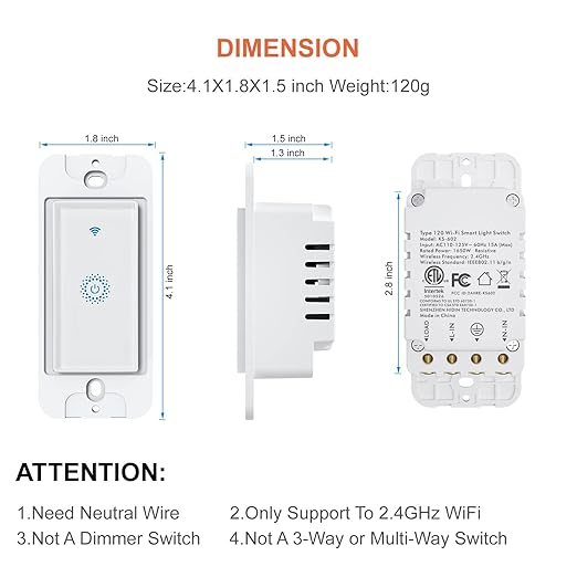 Smart Switch4 Pack, Double Smart Light Switch, Milfra in-Wall WiFi Smart Switch Compatible with Alexa and Google Home, No Hub Required, Neutral Wire Needed,2.4Ghz WiFi only. 4 Pack