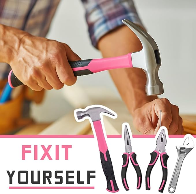 63 Piece Pink Tool Set,Household Tool Kit with Bag for Women, Home, Garage, Office and College Dormitory Use