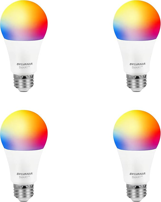 Sylvania Smart Light Bulb, Bluetooth Mesh LED Bulb, Compatible with Alexa & Google Home, A19, 60W Equivalent, E26, RGBW Full Color & Adjustable White - 4 PK [2022 Model]