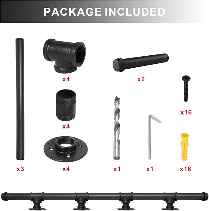 SCIEO Stair Railing Indoor, 11.4FT Staircase Handrail Wall Mount Hand Rail for Indoor & Outdoor Steps, Industrial Pipe Stair Handrails Grab Bar Metal Galvanized Steel Hand Railing for Stairs Steps