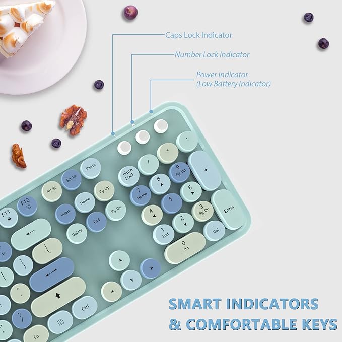 Wireless Keyboard and Mouse Combo, 2.4G Full-Sized Ergonomic Keyboard Mouse, 3 DPI Adjustable Cordless USB Keyboard and Mouse,for PC/Computer/Laptop/Windows/Mac(Blue)