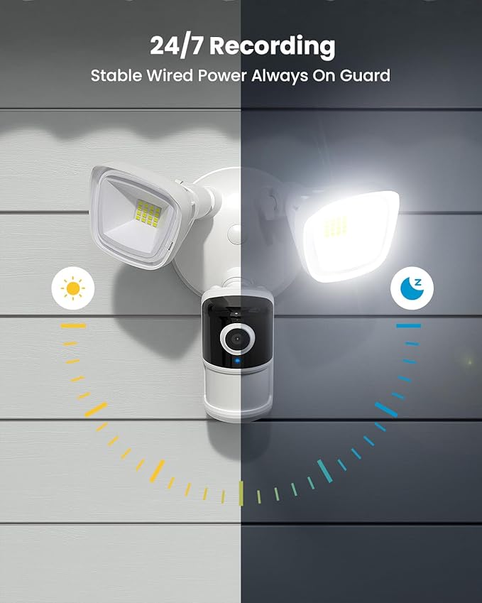 ieGeek Floodlight Camera, 5MP Outdoor Home Security Light with Cameras, 5G/2.4G WiFi Wired Flood Light Cam with Smart Motion Sensor/Siren, Color Night Vision, 2 Way Audio, 24/7 Record,Works w/Alexa