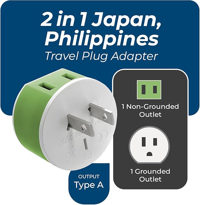 OREI Japan, Philippines Power Plug Adapter with 2 USA Inputs - Travel 3 Pack - Type A (US-6) Safe Use with Cell Phones, Laptop, Camera Chargers, CPAP, and More