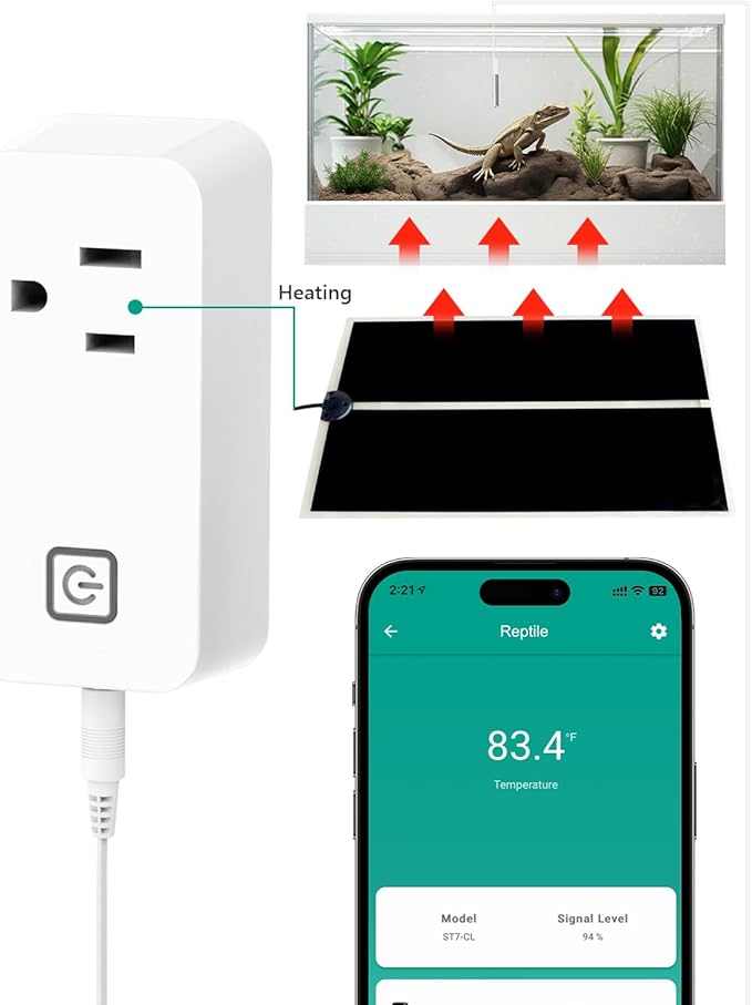 Reptile Thermostat Outlet Plug, Bluetooth Temperature Controller with 90DB Loud Alarm for Terrarium Heat Mat, Greenhouse, Homebrew Fermenter, Incubator, 100-240V 10A 1100W Support