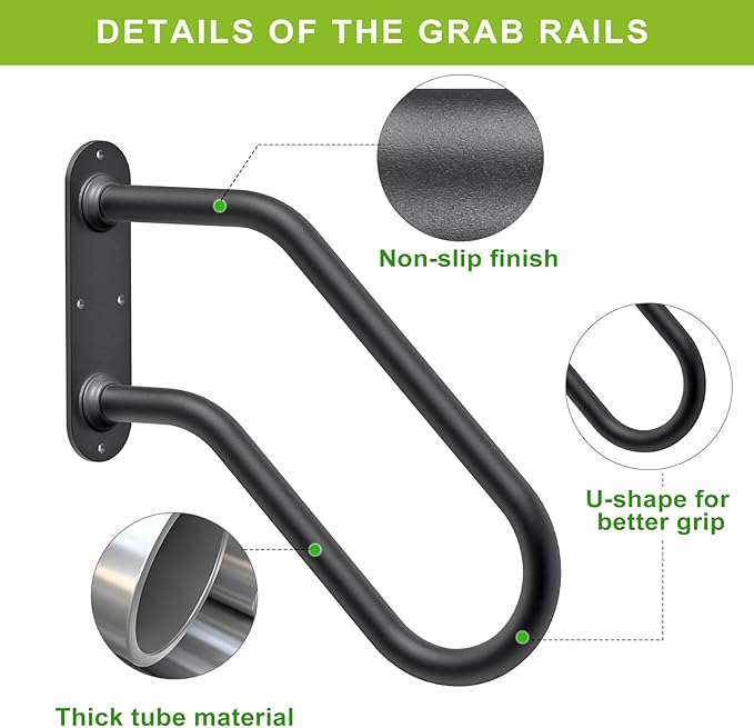 SELEWARE Heavy Duty Wall Mount Handrails for Outdoor Steps, Non-Slip Stair Grab Bars, U-Shaped Safety Railings for Porch, Garage, Garden, Indoor/Outdoor Use