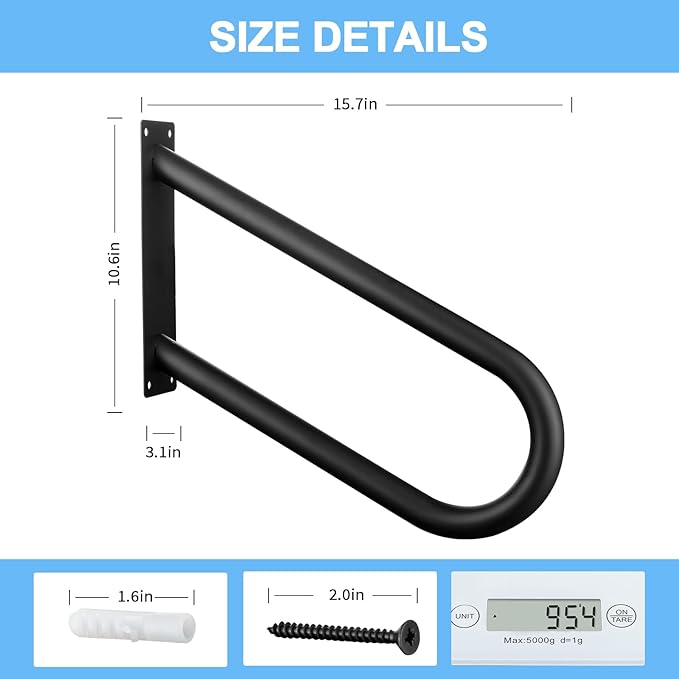 Hand Rails for Outdoor Steps,Hand Rails for Elderly, Porch Railing & Deck Hand Rail Wall Mount Stair Hand Grab Bars, U-Shape Safety Handle for Garage, Porch, Garden (Angled Handrails-16inch)