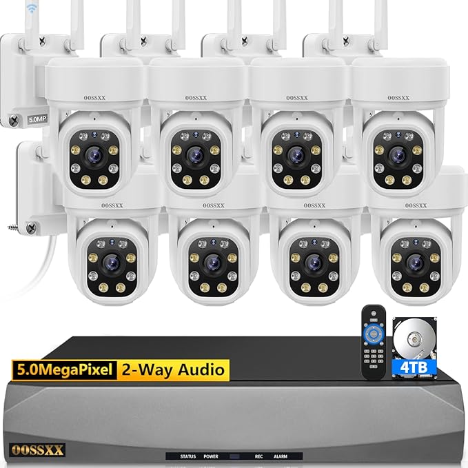 Auto-Tracking & 2-Way Audio PTZ WiFi Outdoor Security Camera System Pan 5MP Wireless Cameras System 10 Channel NVR Video Surveillance DVR Set